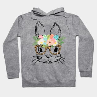 Cute Bunny Face With Leopard Glasses Women Girls Kids Easter Hoodie